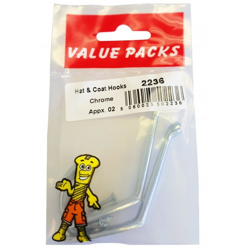 Hat & Coat Hooks Chromed with Screws Appx 2 Hat & Coat Hooks Chromed with Screws Appx 2